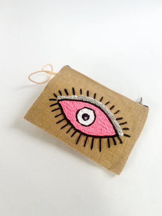 Burlap Pink “Evil Eye” Wrist Bag