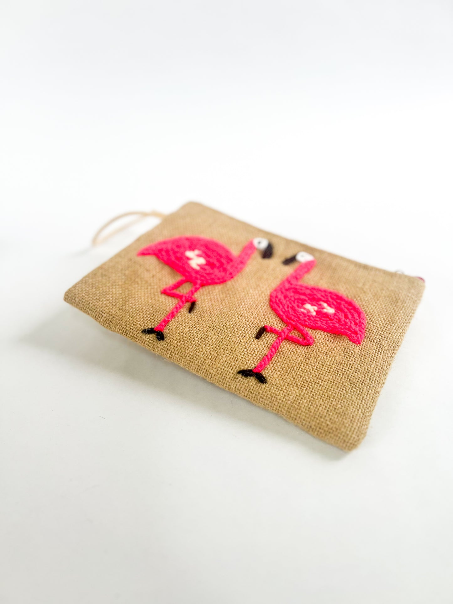 Burlap “Flamingo” Wrist Bag