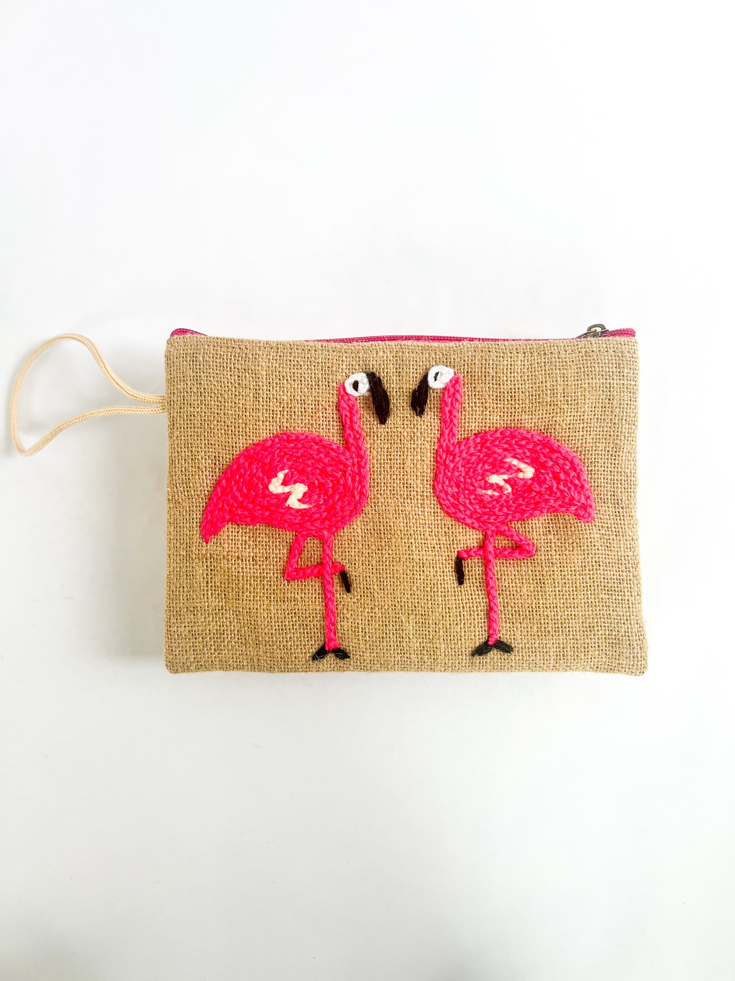Burlap “Flamingo” Wrist Bag