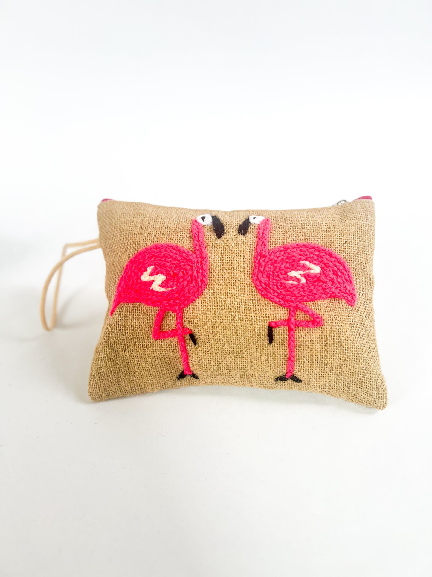 Burlap “Flamingo” Wrist Bag