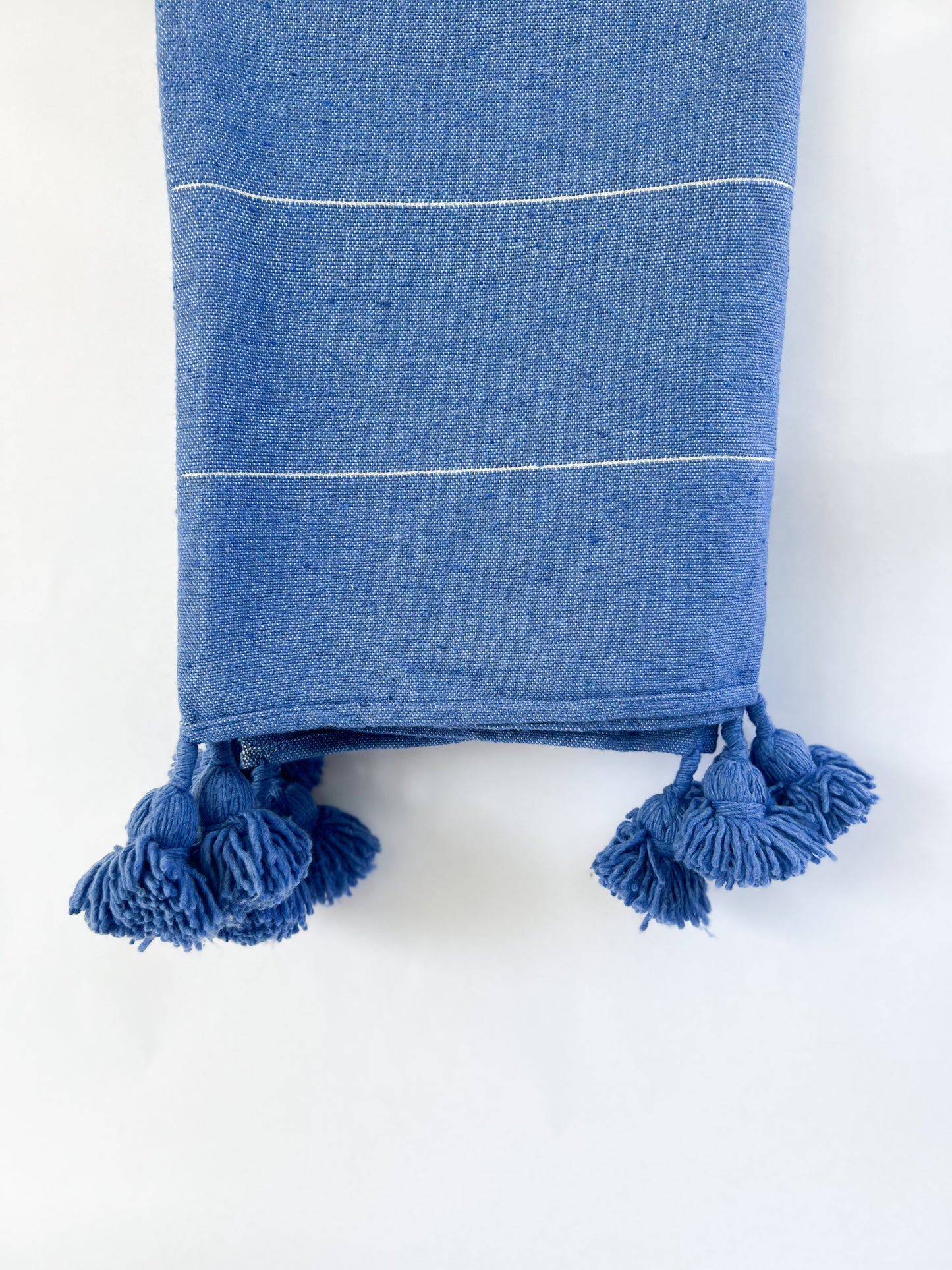 Light Blue Moroccan Pom Pom Blanket