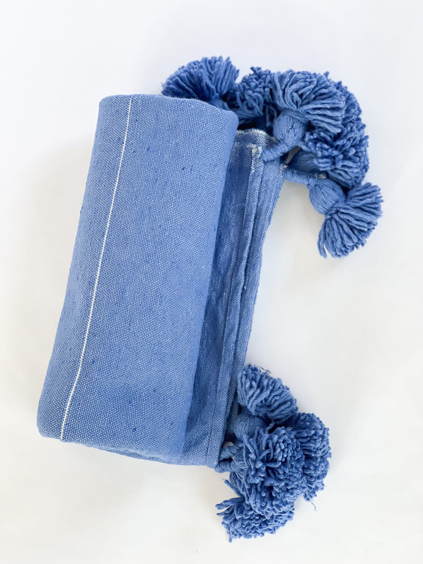Light Blue Moroccan Pom Pom Blanket