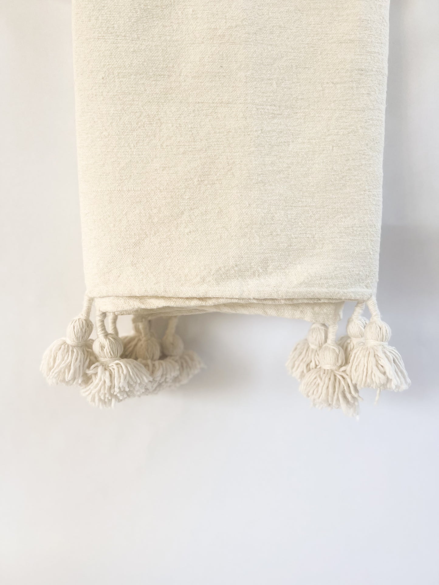 Ivory Moroccan Pom Pom Blanket