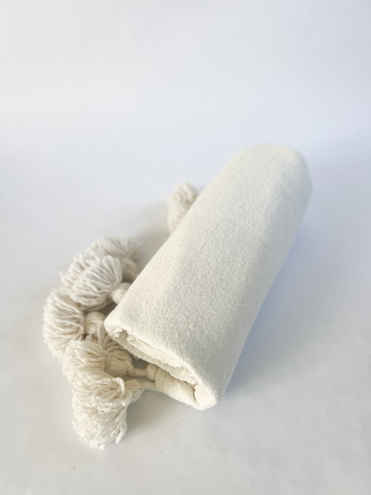 Ivory Moroccan Pom Pom Blanket