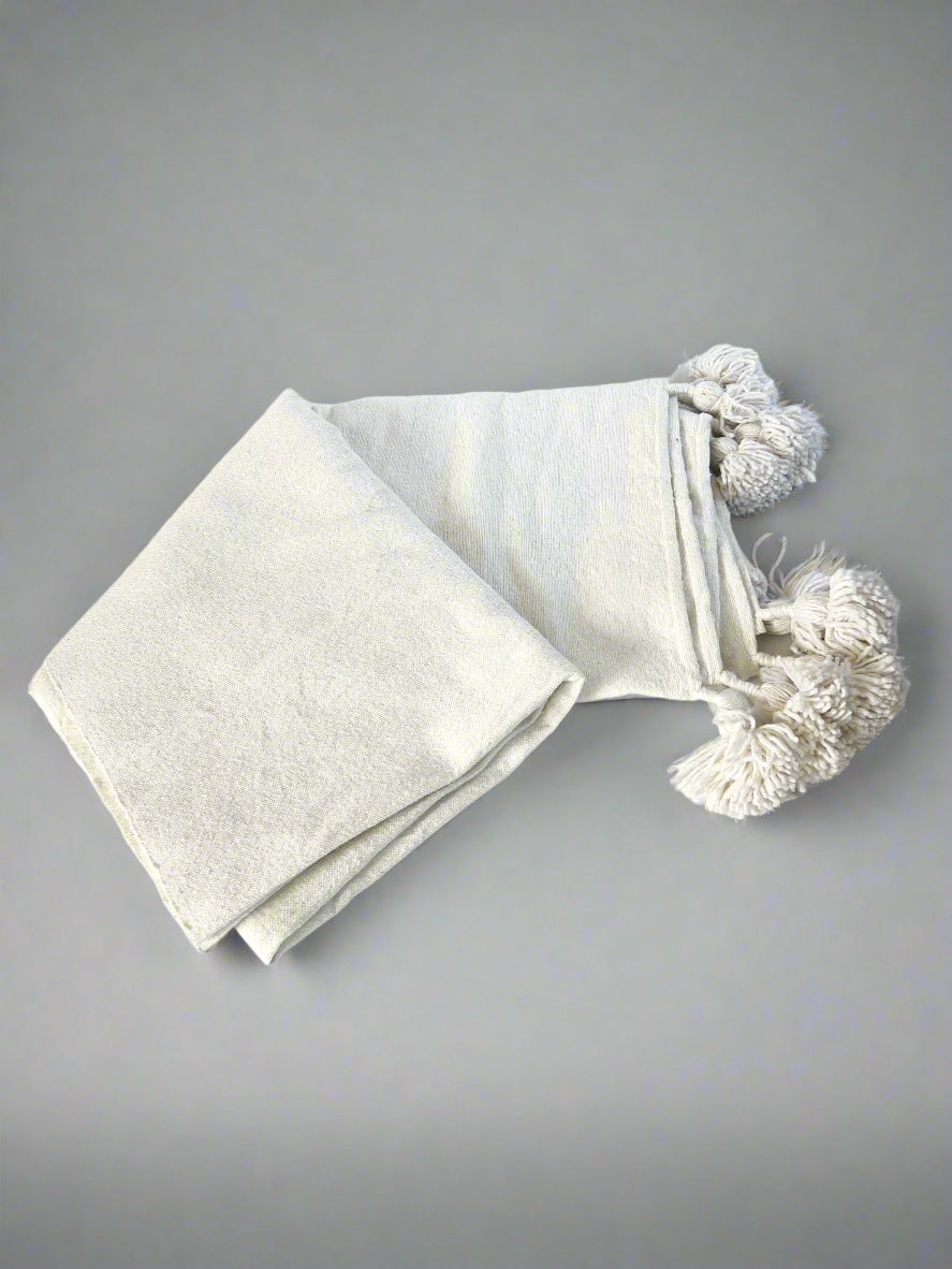 Ivory Moroccan Pom Pom Blanket