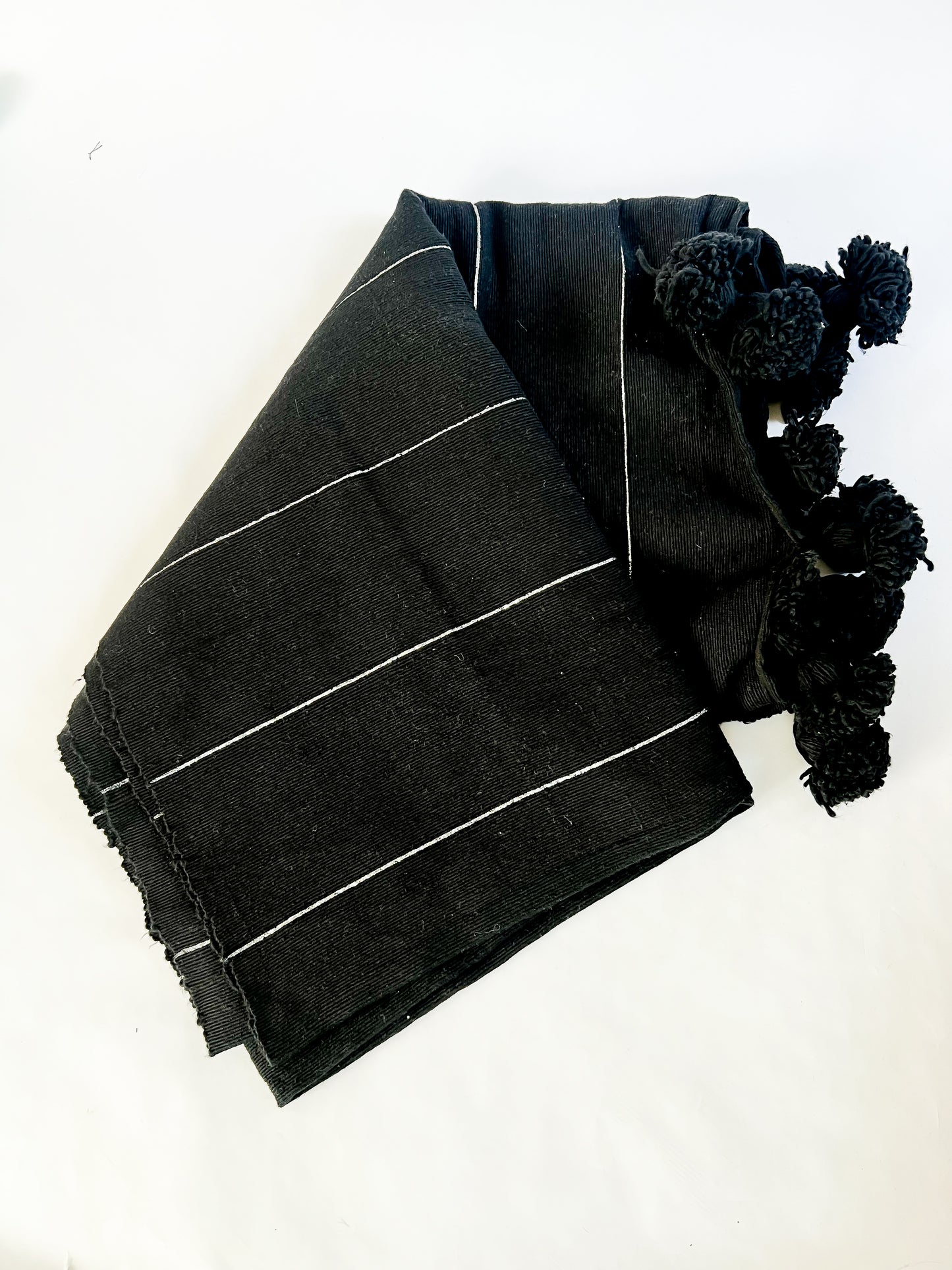 Black Moroccan Pom Pom Blanket