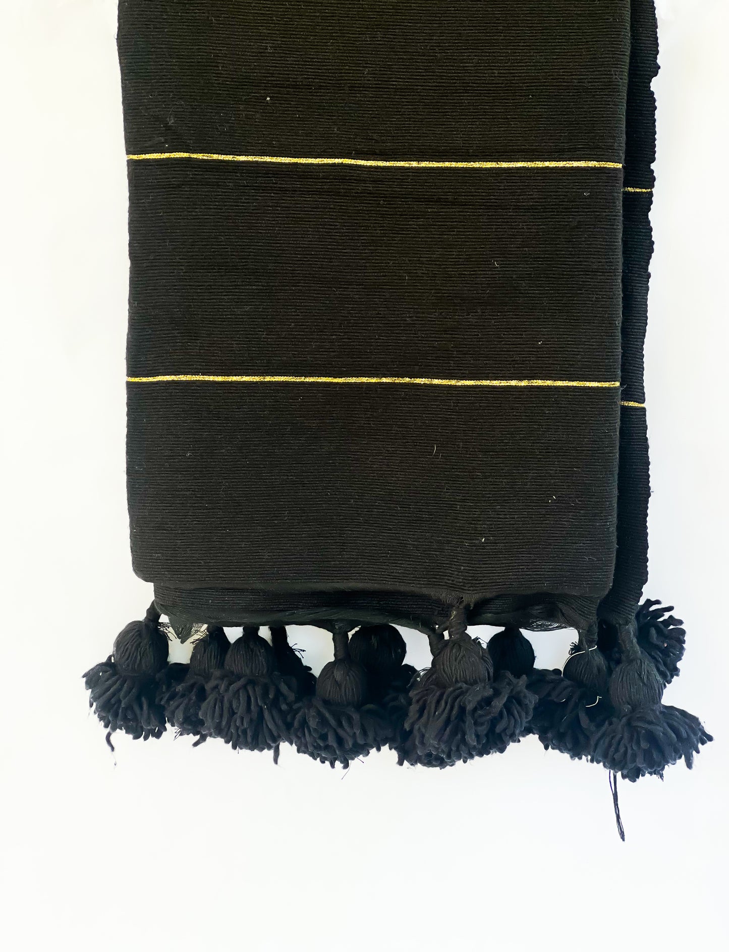 Black Moroccan Pom Pom Blanket