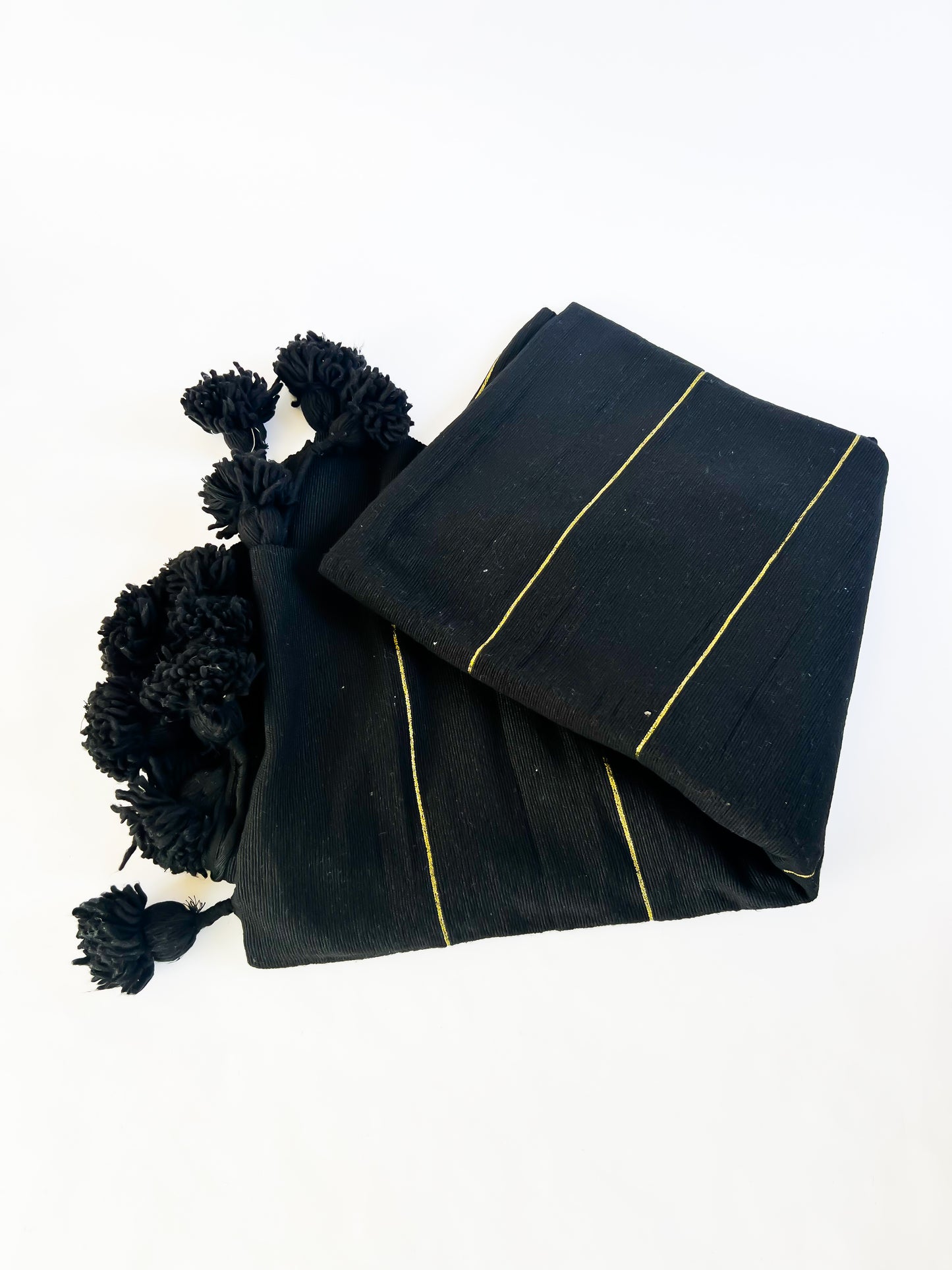 Black Moroccan Pom Pom Blanket