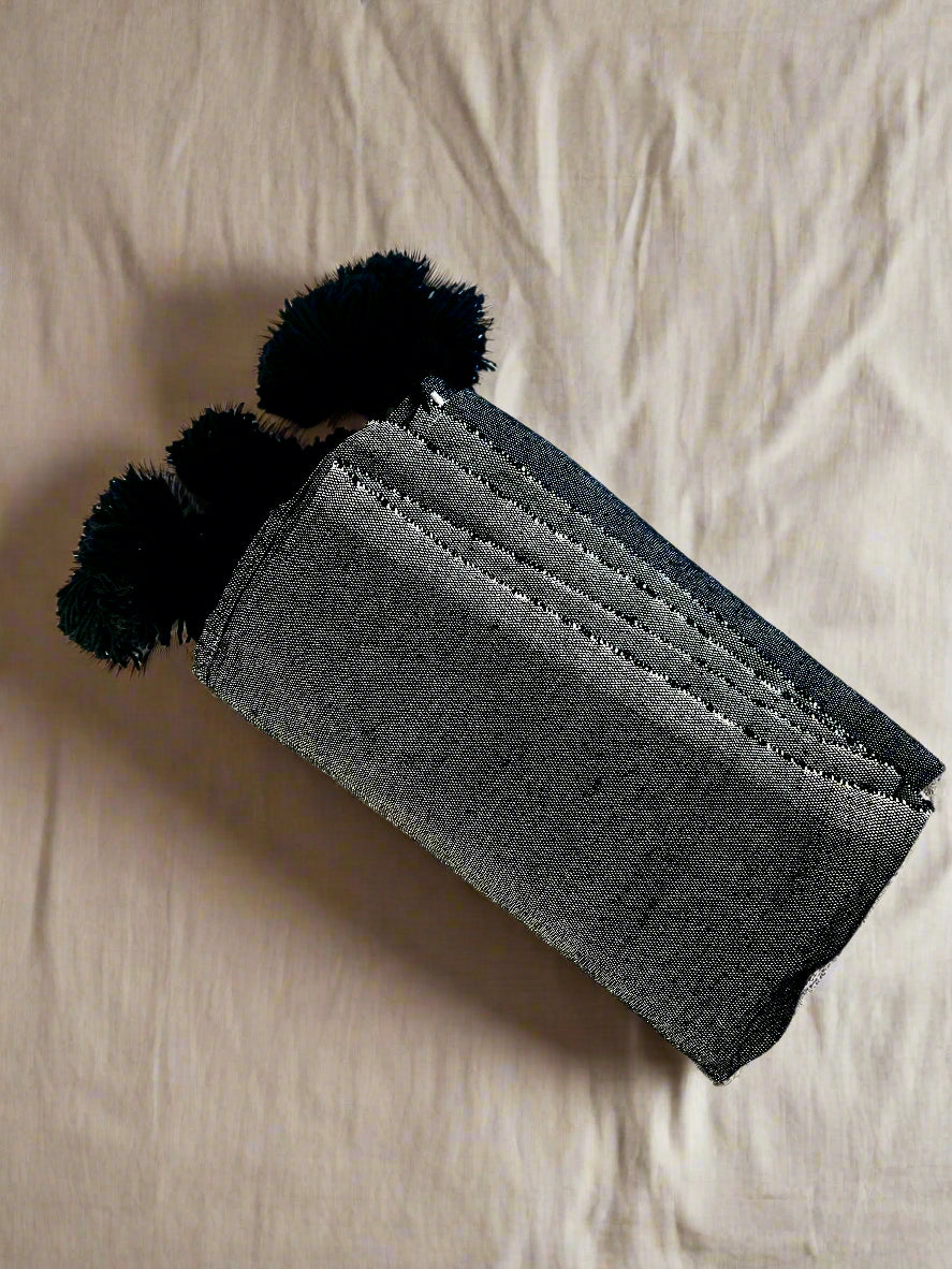 Throw blanket, Moroccan, pom poms, handmade