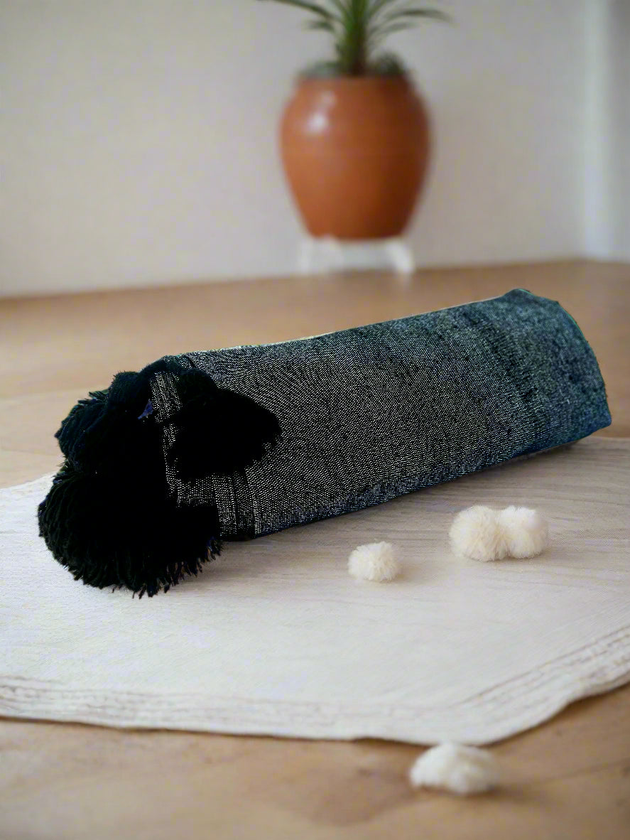 Pom pom throw blanket, handmade, Moroccan