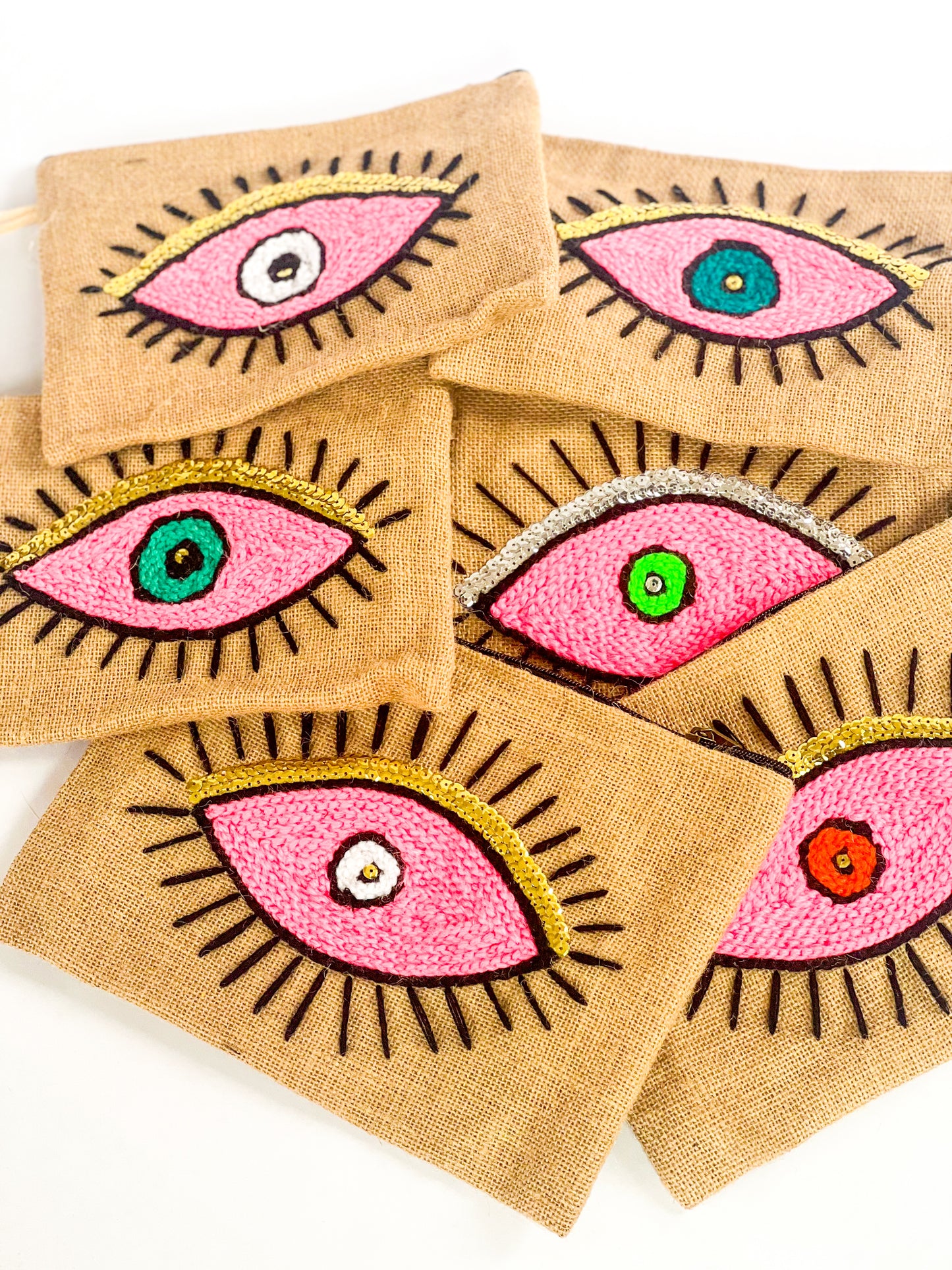 Burlap Pink “Evil Eye” Wrist Bag