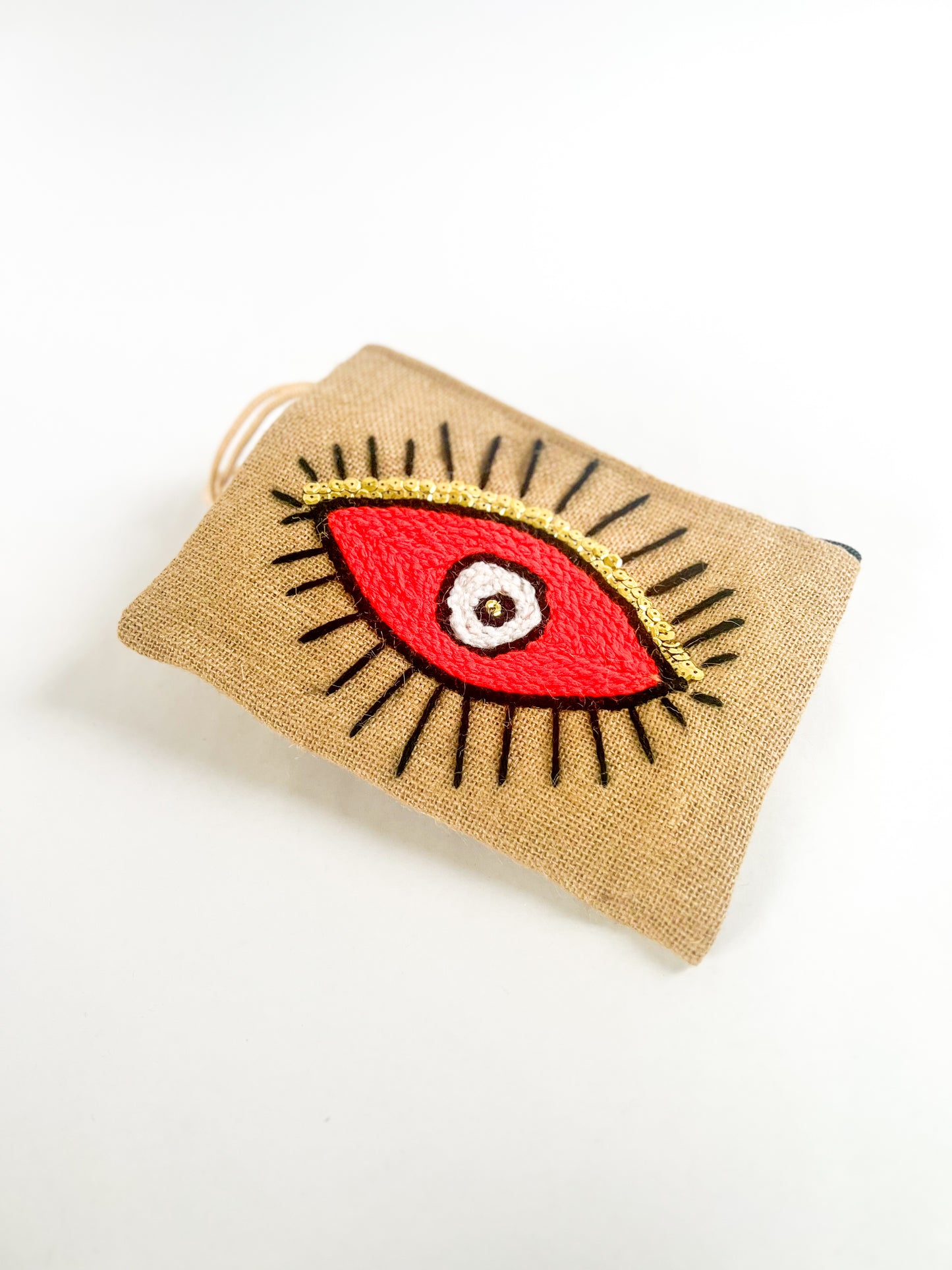 Burlap Orange “Evil Eye” Bag