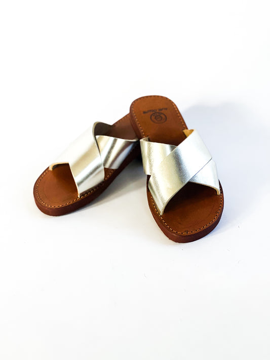 Silver Cross Leather Sandals